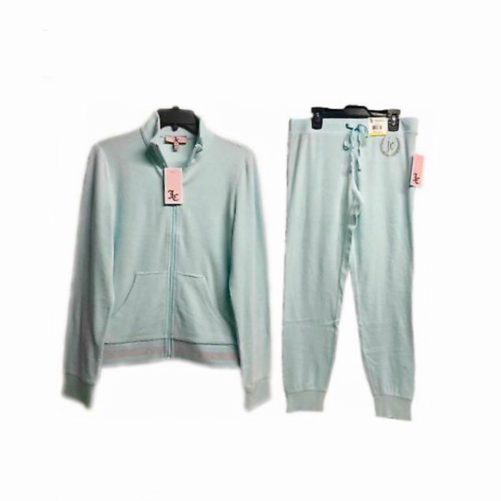 NWT 2PC JUICY COUTURE BLUE MICRO TERRYCLOTH TRACK SUIT SIZE MEDIUM